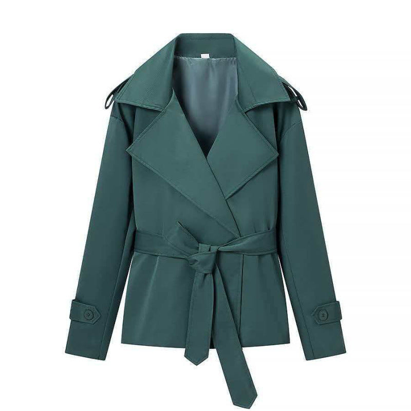 Dam 50+ Kort Waist Trench Blazer med Belt och Wide Lapels