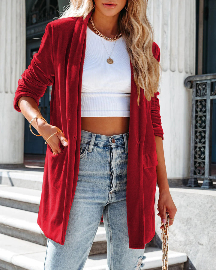 Guld Sammet Trenchcoat Lång Skirt Jacka