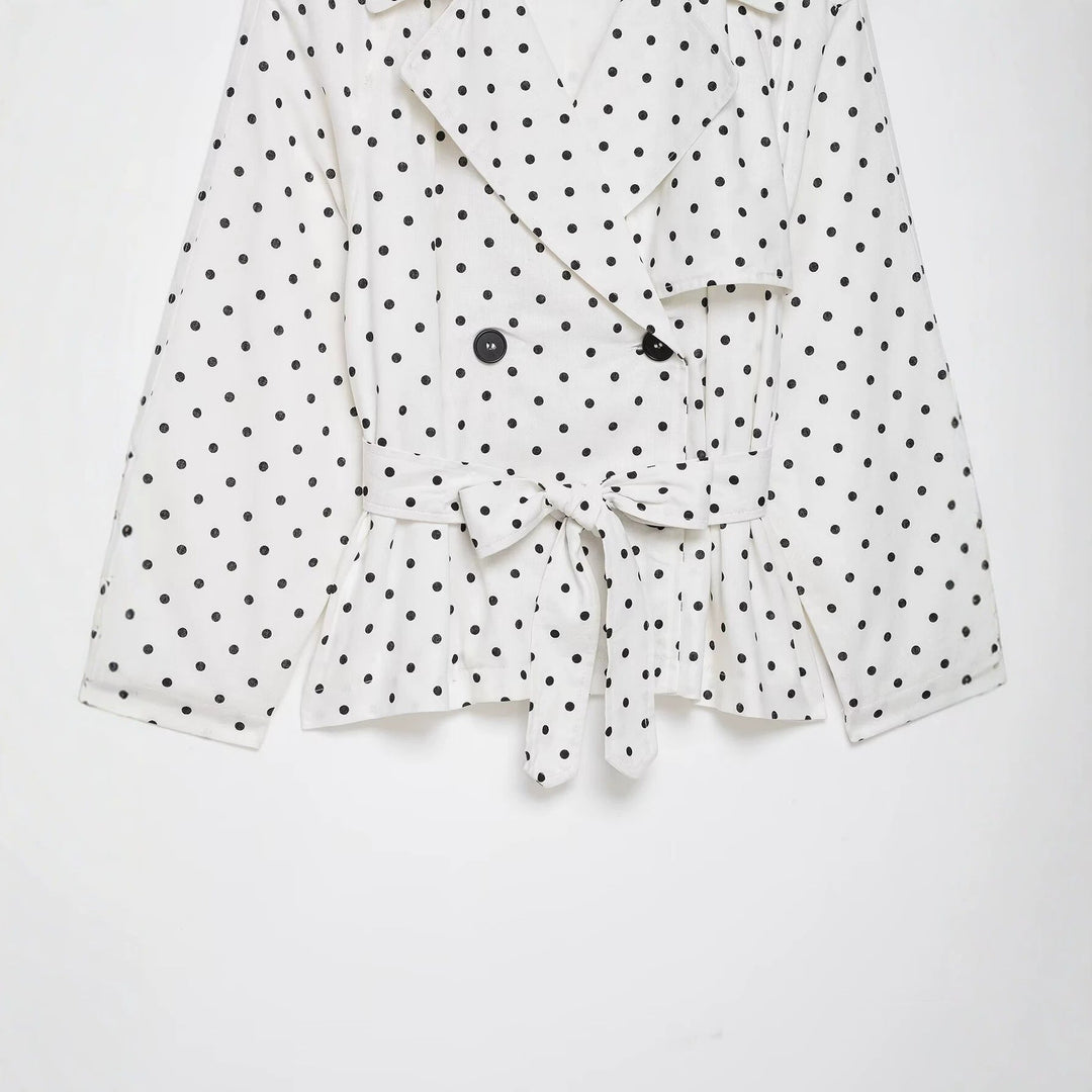 Dam Polka Dot kort trenchcoat med knytband