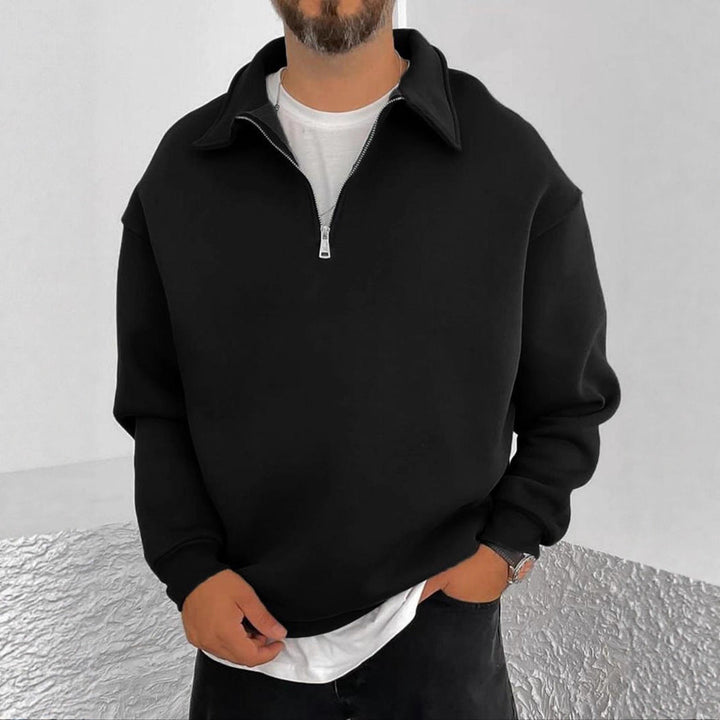 Herr Oversized Halv Dragkedja College-Tröja med Ståkrage