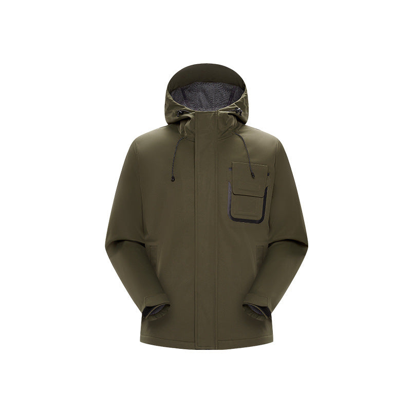 Herr Teknisk Funktionell Jacka med Huva, Vattenavvisande Softshell och Bröst Lock Ficka