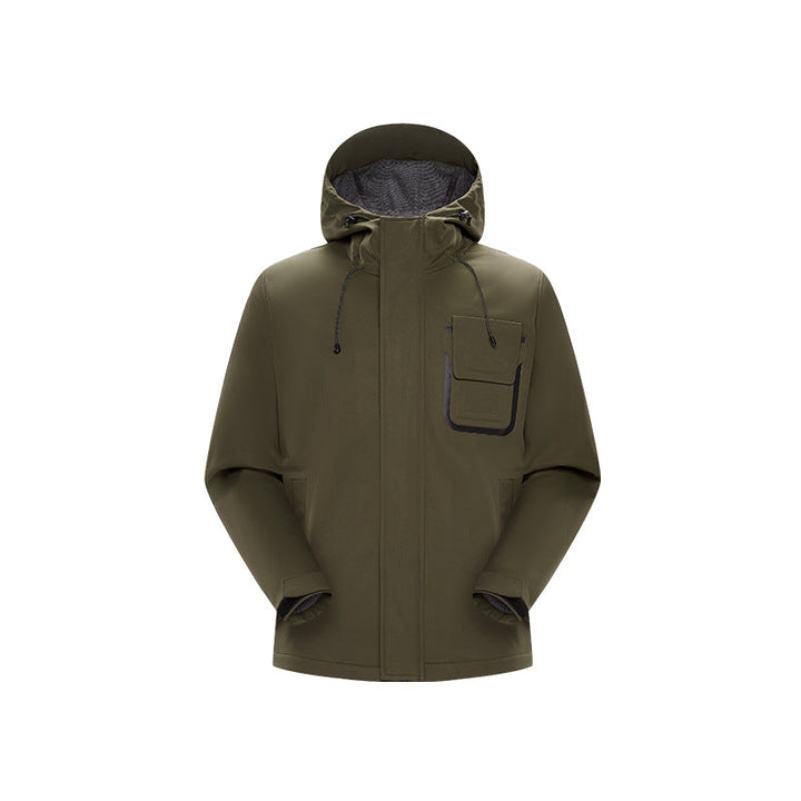 Herr Teknisk Funktionell Jacka med Huva, Vattenavvisande Softshell och Bröst Lock Ficka