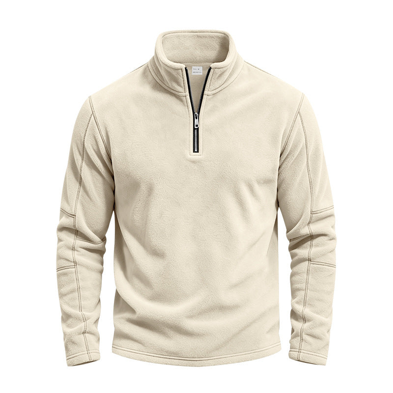 Herr Fleece Halv Dragkedja Pullover med Ståkrage och Flatlock Sömmar