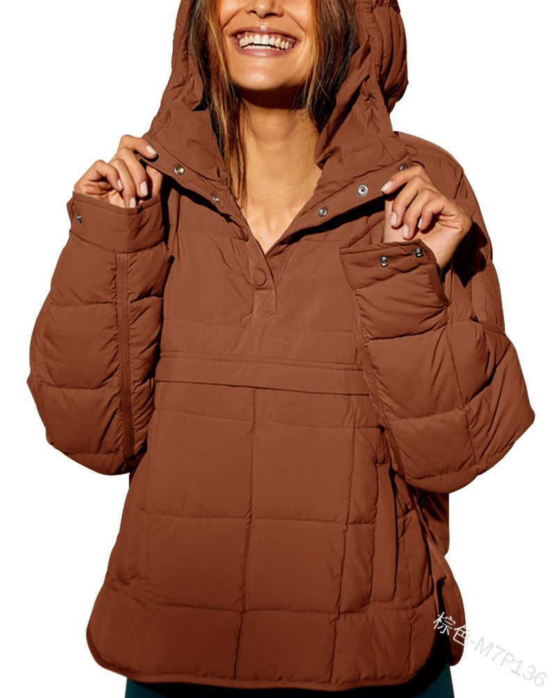Dam Quiltad Fodrad Pull-Over Anorak med Huva