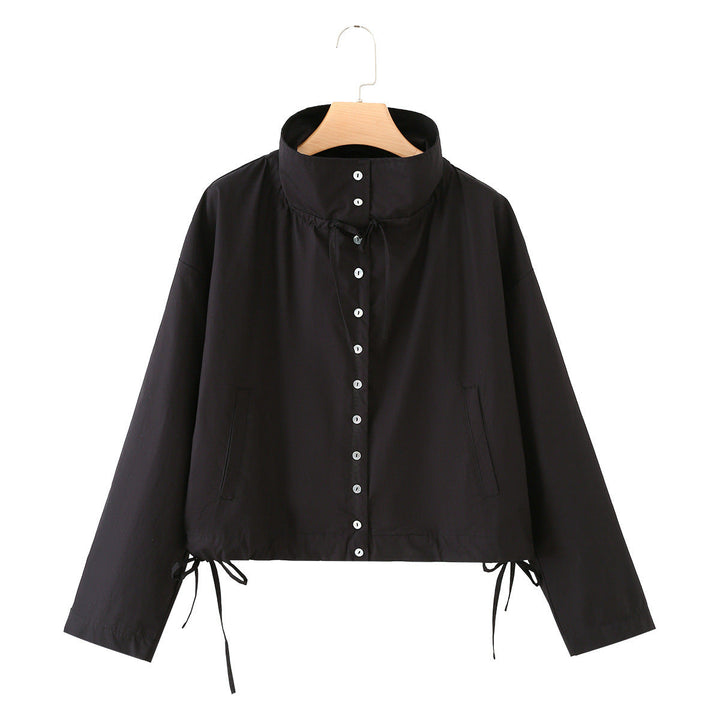 Dam Lätt Kort Blouson med Hög Stå Krage, Drawstring och Side Ties