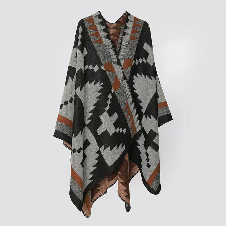 Dam Woven Jacquard poncho i oversized Cape med Ethno-Geometric mönster