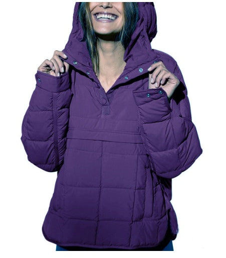 Dam Quiltad Fodrad Pull-Over Anorak med Huva