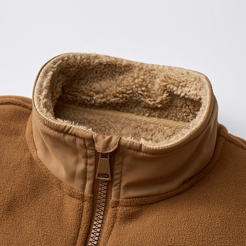 Herr Fleece Frilufts Jacka med Teddy Päls Foder, Ståkrage &amp; Vindresistent Yta