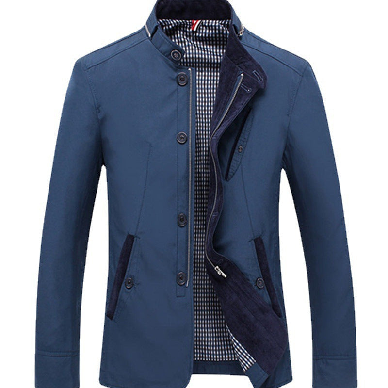 Herr Lätt Canvas Fältjacka med Stående Krage och Combined Zipper-Button Fram