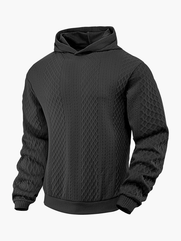 Herr Strukturerad Funnel Neck Pullover med Huva och Honeycomb Jacquard