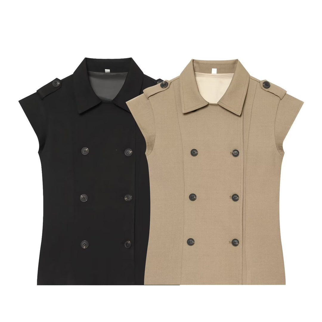 Dam Sleeveless Trench Väst med Double Breasted och Epaulettes
