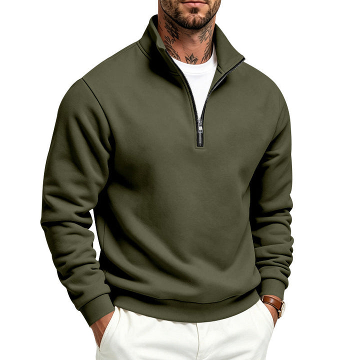 Herr Halv Dragkedja College-Tröja med Turtleneck och Mjuk Fleece Inner Side