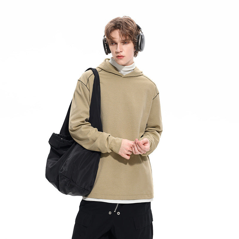 Herr Oversized Luvtröja Gjord av Kraftig Bomull Jersey med Raglanärmar och Visible Contrast Sömmar