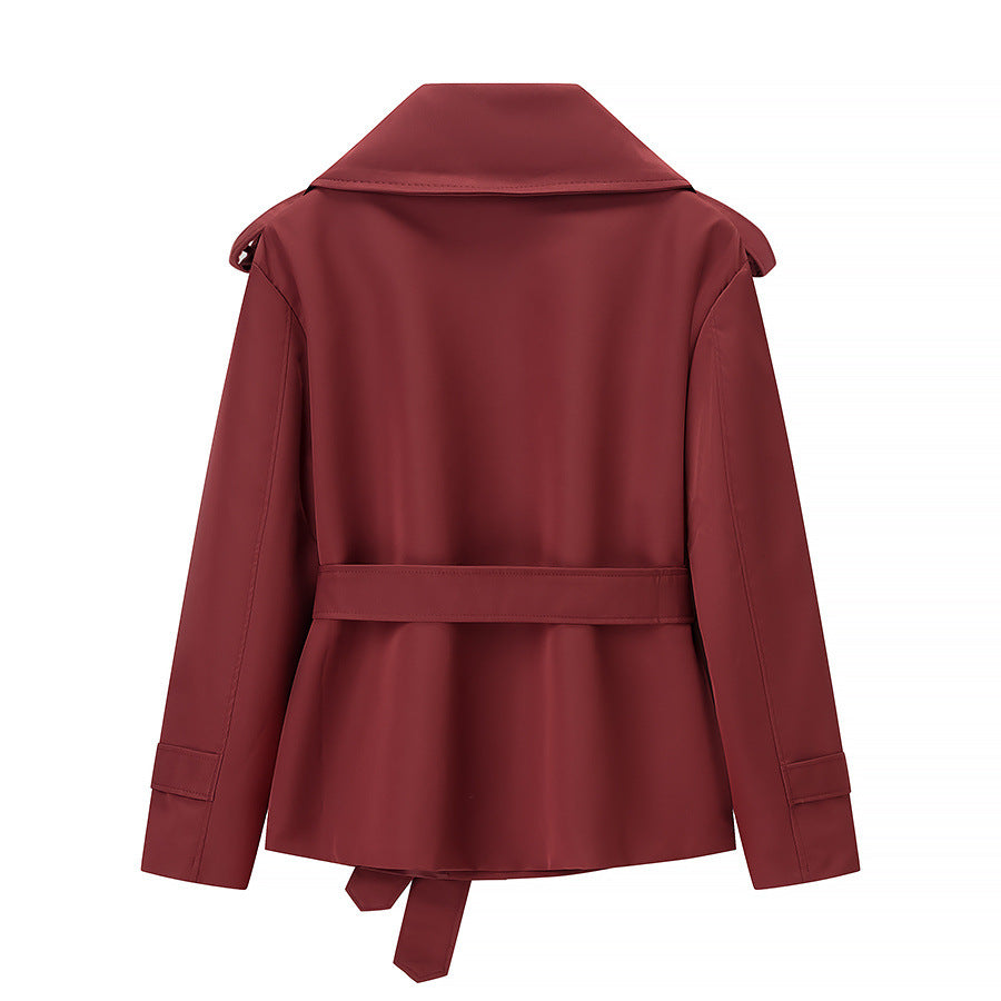 Dam shortened double-breasted trenchcoat med tie bälte axel flaps och cuff fasteners