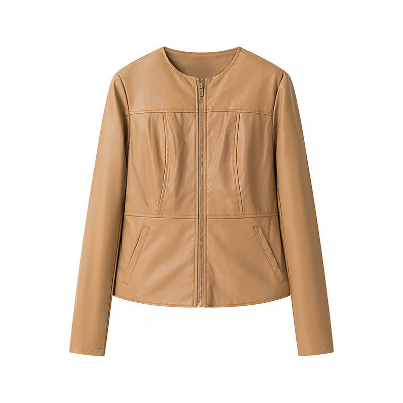 Dam lätt vegan läderjacka med round neckline, figursydd passform och hel dragkedja