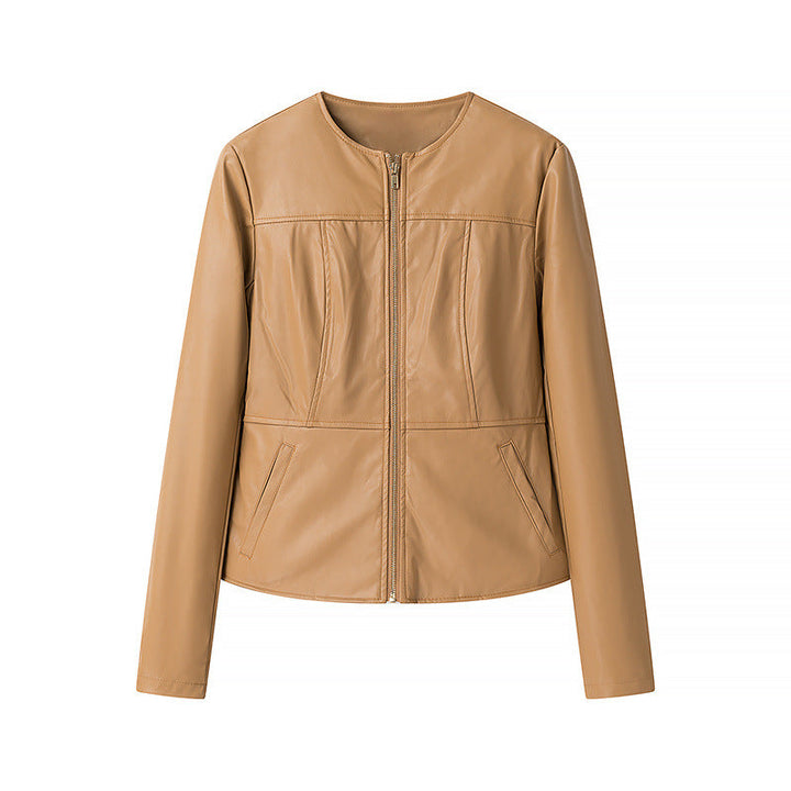 Dam lätt vegan läderjacka med round neckline, figursydd passform och hel dragkedja