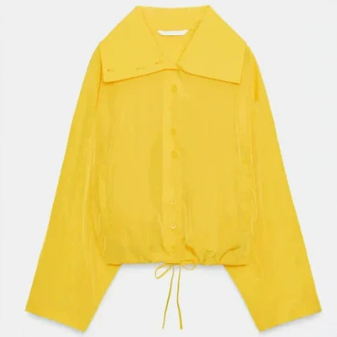 Dam Lätt Oversize Utilityjacka med Drawstring Waist, Stå Krage och Balloon Ärmar