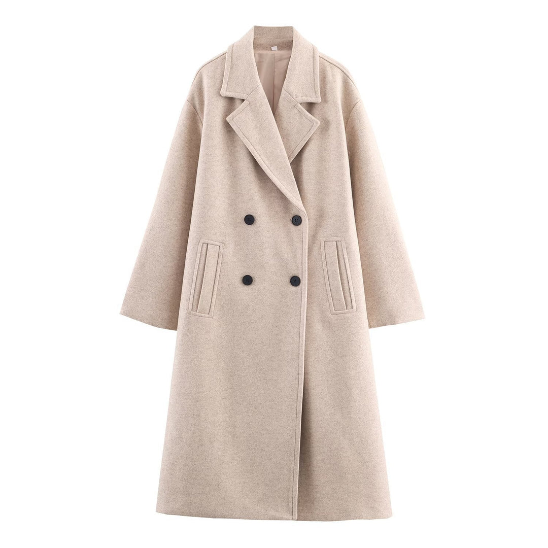 Dam Double-Breasted oversize kappa med Notched Lapels och In-seam fickor