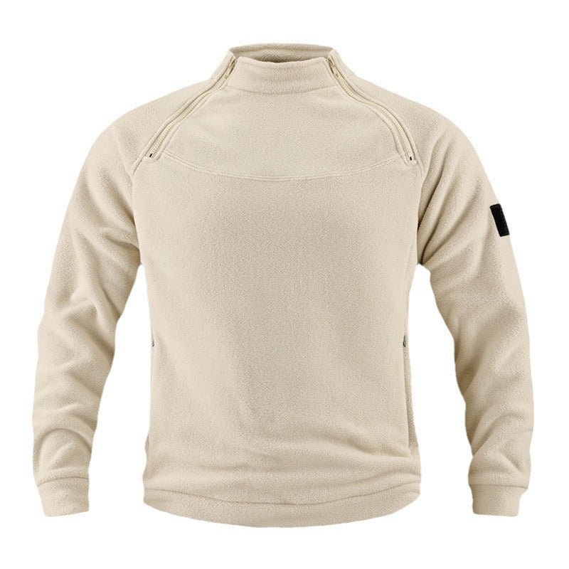 Herr Tactical Fleece Pullover med Axel Dragkedjor, Chin Guard, och Velcro Panel