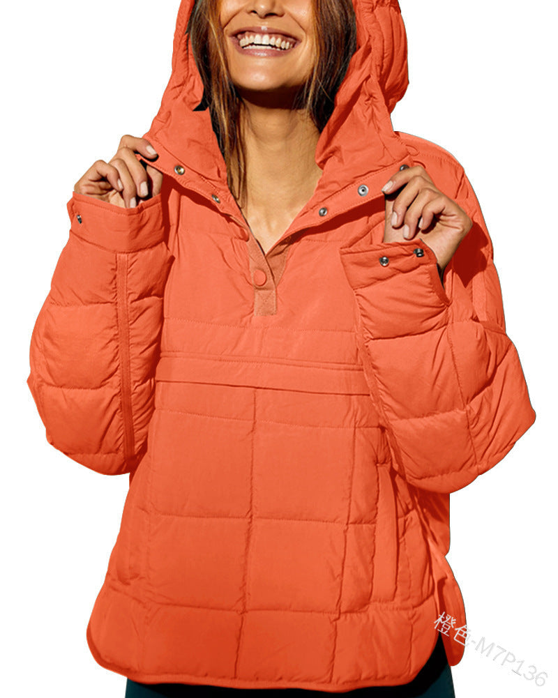 Dam Quiltad Fodrad Pull-Over Anorak med Huva