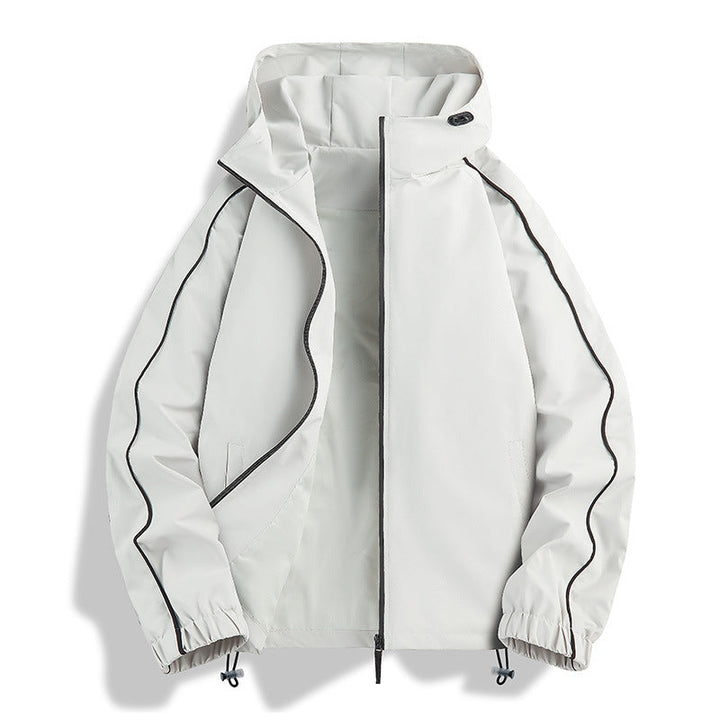 Unisex lätt två-tone wind och rain jacka med huva, dragsko och zip fickor
