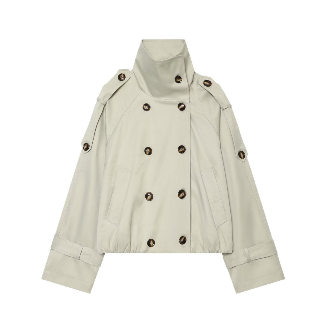 Dam Kort Trench Cape med Hög Funnel Krage och Shoulder Straps