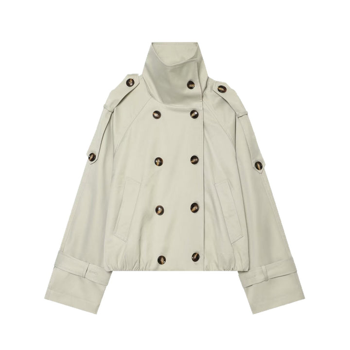Dam Kort Trench Cape med Hög Funnel Krage och Shoulder Straps
