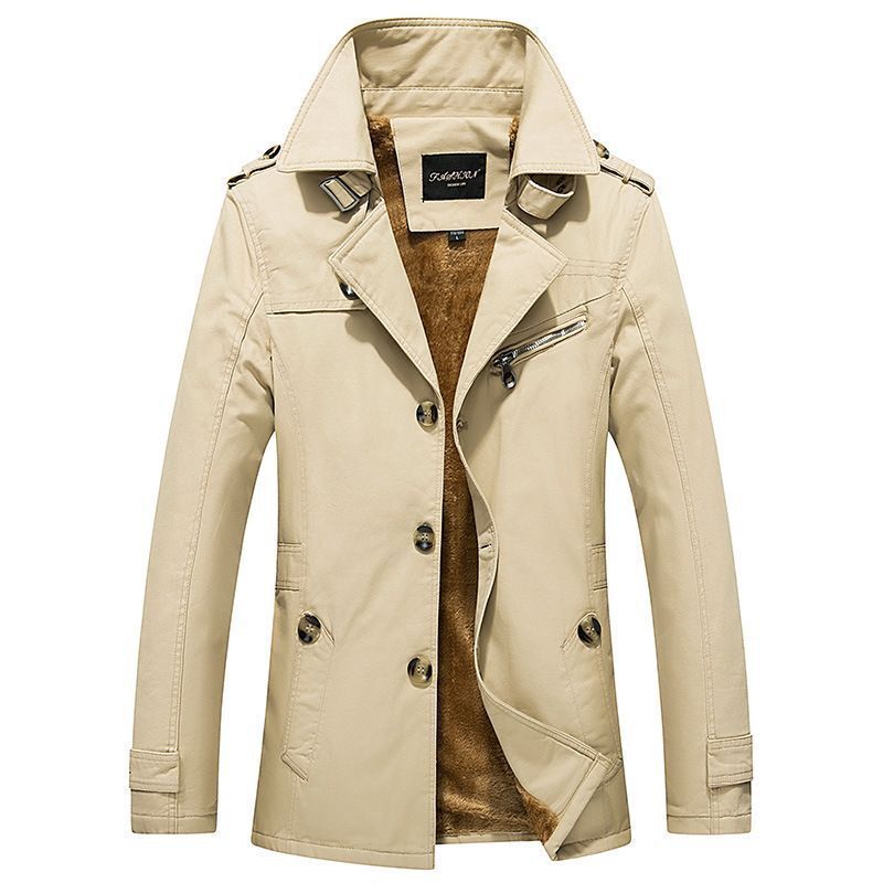 Herr Mid-Length Double-Breasted Trenchcoat med Teddyfoder och Stående Krage