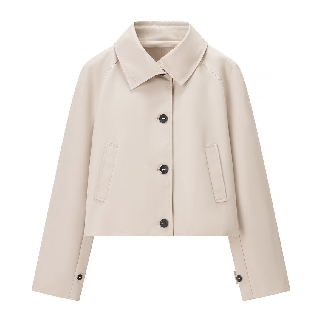 Dam kort trench-stil jacka med boxy silhuett och raglan ärmar