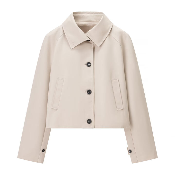Dam kort trench-stil jacka med boxy silhuett och raglan ärmar