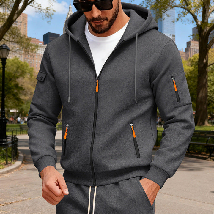 Herr Jacka med Huva med Water-Repellent Dragkedjor och Multifunctional Fickor