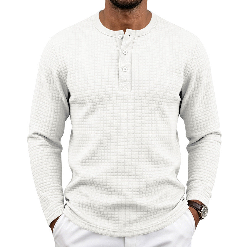 Herr Strukturerad Waffle Termisk Skjorta med Henley Knapplist och Rounded Fåll