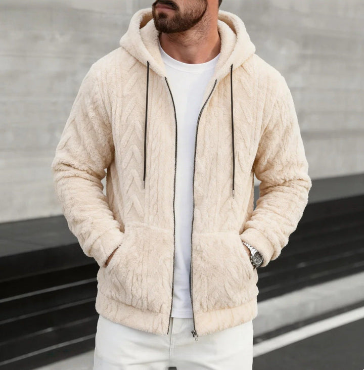 Herr Cuddly Luvtröja Jacka Gjord av Teddy Fleece med Hel Dragkedja och Kangaroo Fickor