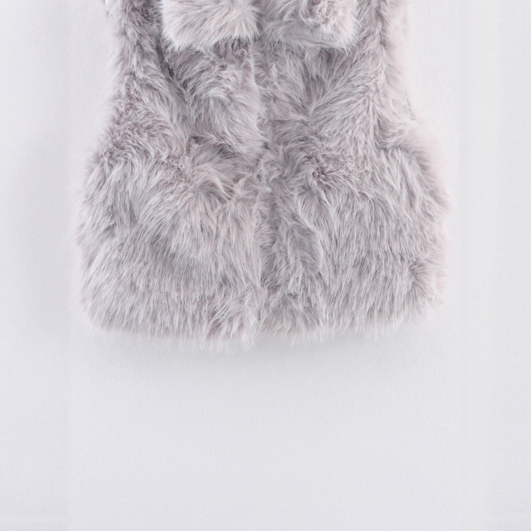 Dam Sleeveless Faux Fur Väst med Stå Krage och Fluffy Texture