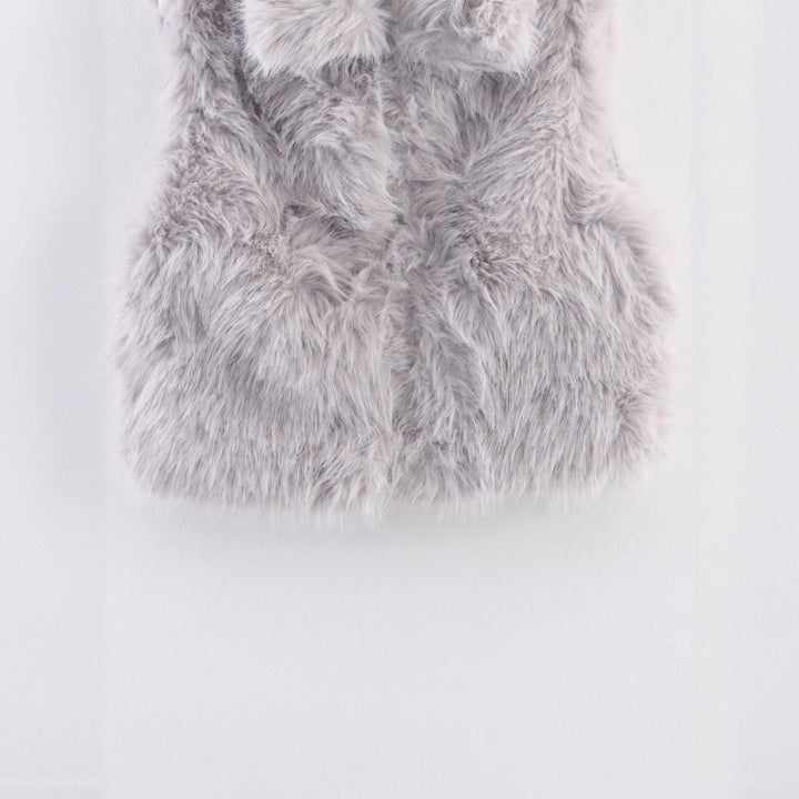 Dam Sleeveless Faux Fur Väst med Stå Krage och Fluffy Texture