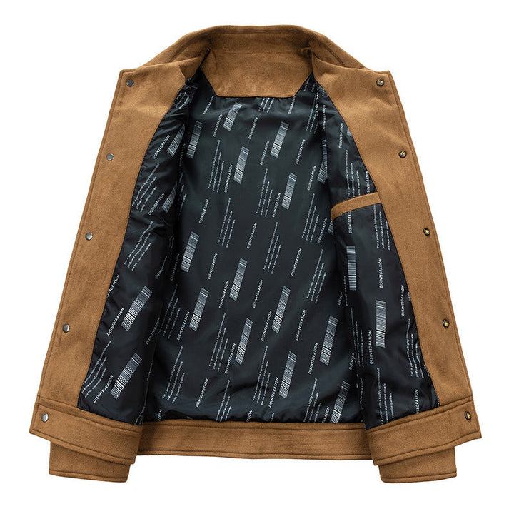 Herr Suede-Look Trucker Jacka med Quiltad Foder och Lock Fickor