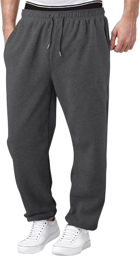 Herr Nan Avslappnad-Passform Mjukisbyxor med Straight Leg Fleece Foder och Elastic Dragsko Waistband