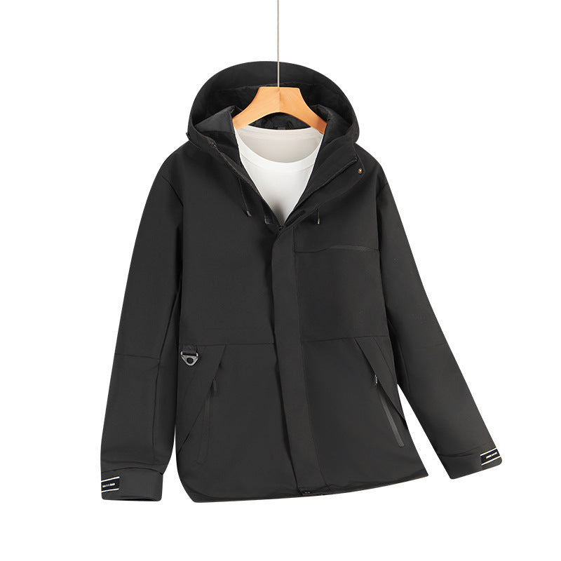 Herr vattenavvisande softshell hoodiejacka med dold dragkedjas och urban Skärning