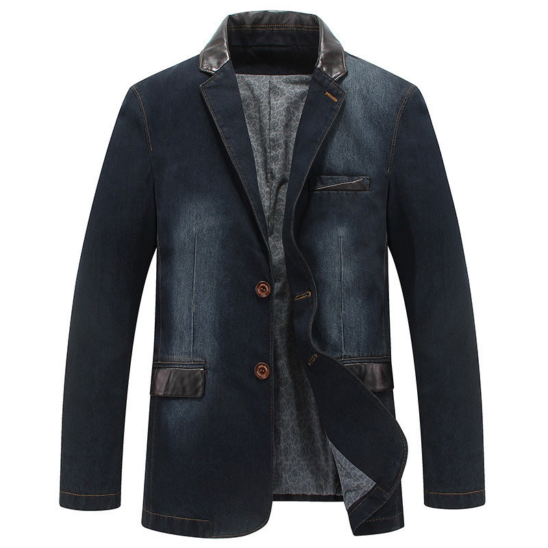 Herr Elegant Denim Kavaj Stil Jacka med Konstläder Trim och Paisley Foder