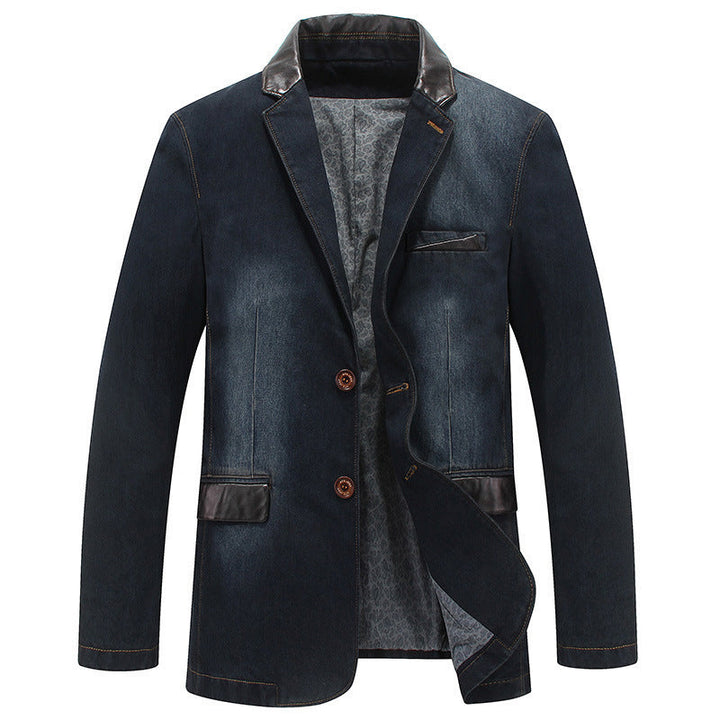 Herr Elegant Denim Kavaj Stil Jacka med Konstläder Trim och Paisley Foder