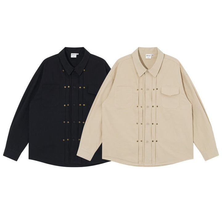 Herr oversize skjortjacka i Workwear Stil med Dekorativ Stitching och metall Rivets