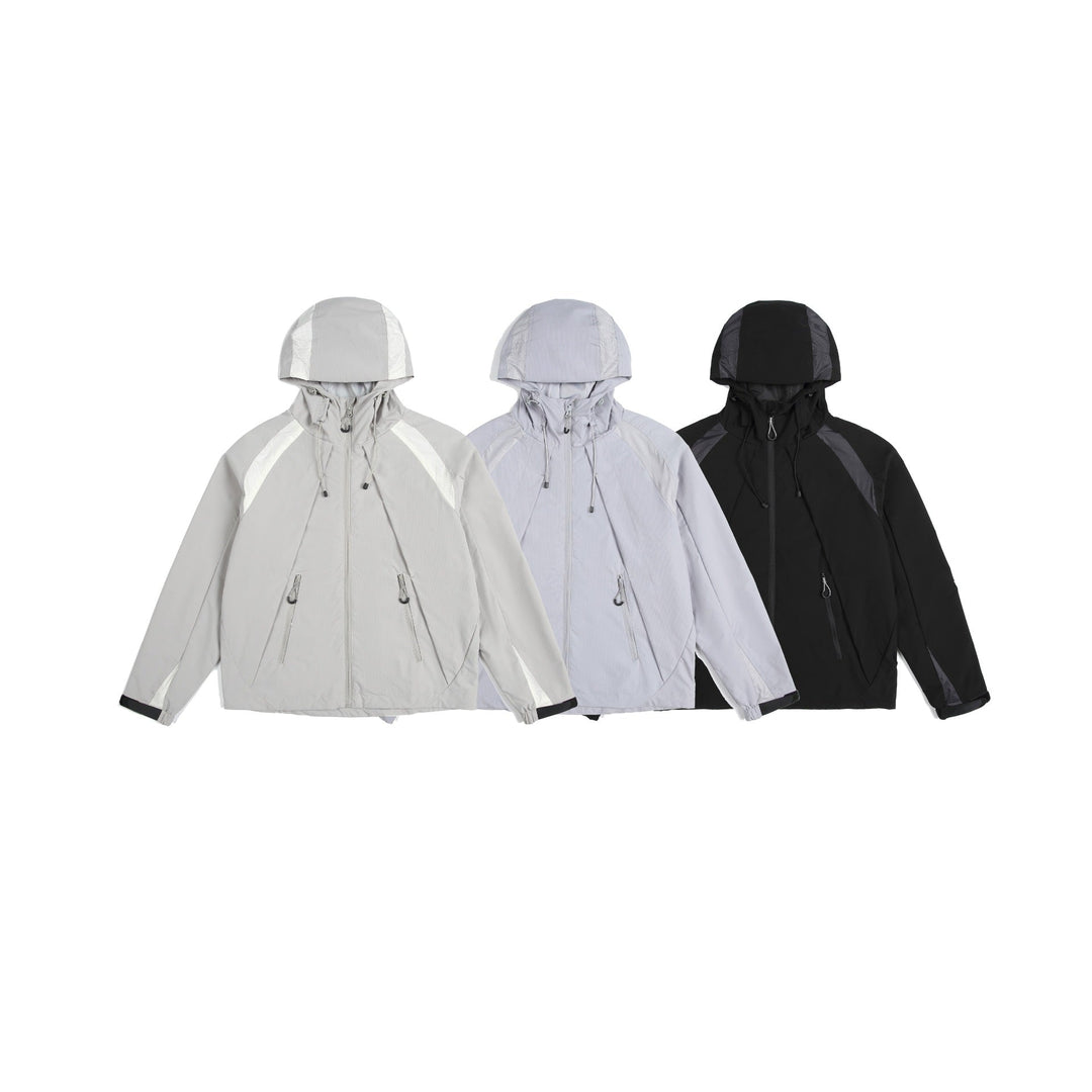 Unisex Lätt Rain och Softshell Jacka med Huva, Adjustable Fåll och Fickor med Dragkedja
