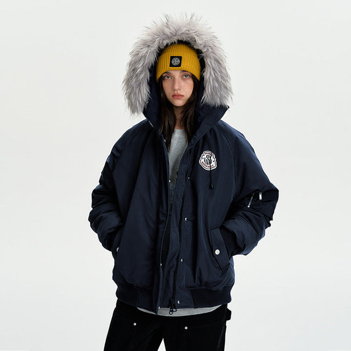 Dam oversize thermo parka med voluminous huva, detachable faux fur trim och ribbed muddar