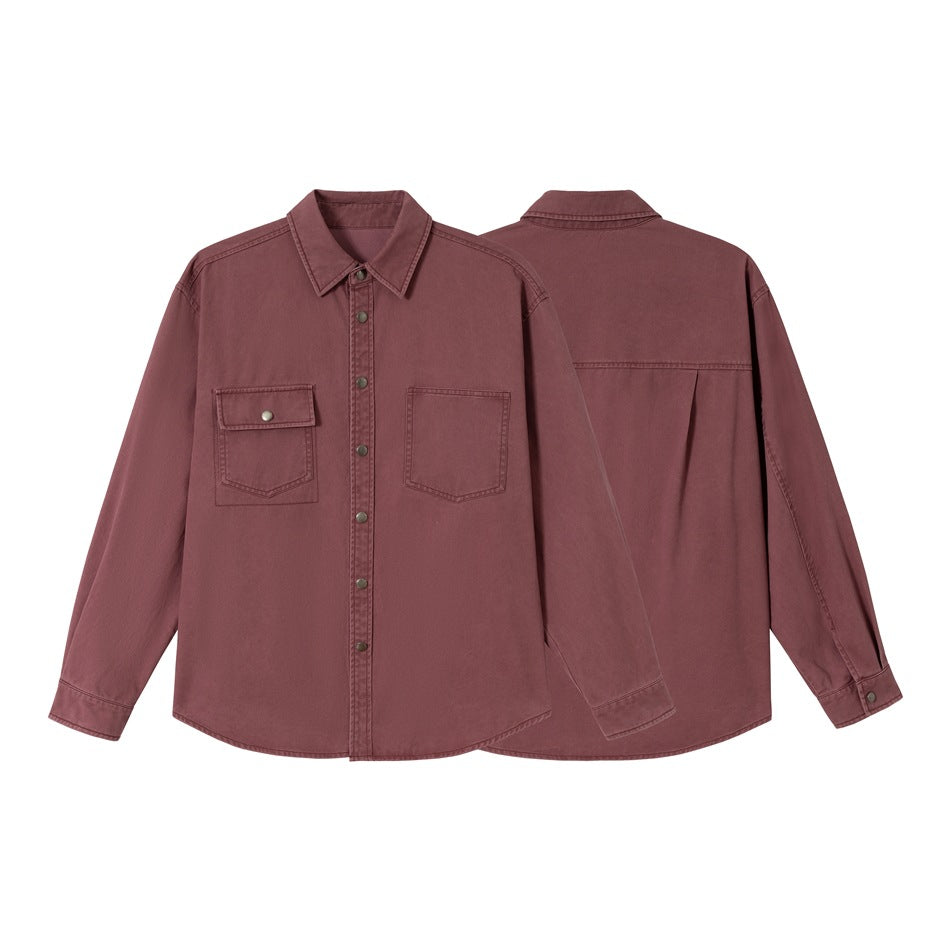 Dam Overshirt Jacka Gjord av Washed Bomull Twill med Tryckknappsslå och Two Bröst Fickor