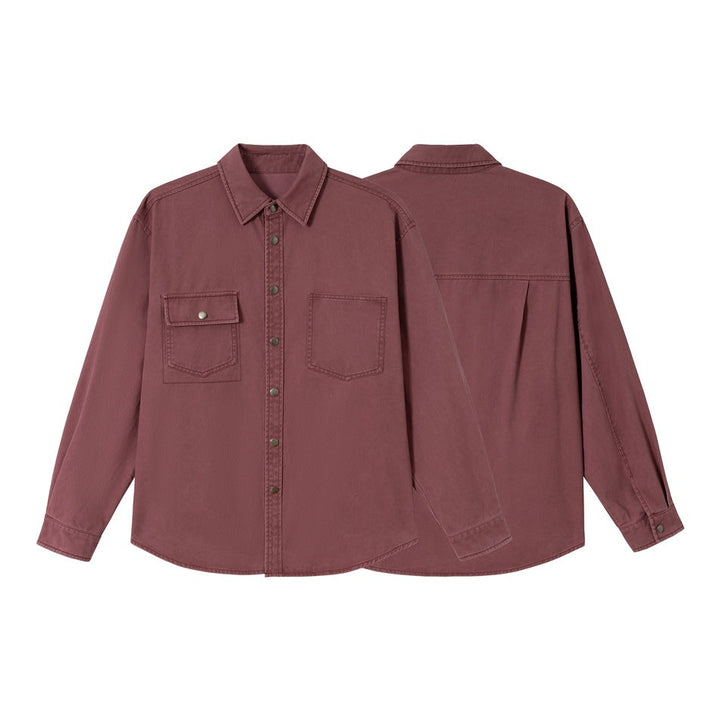 Dam Overshirt Jacka Gjord av Washed Bomull Twill med Tryckknappsslå och Two Bröst Fickor