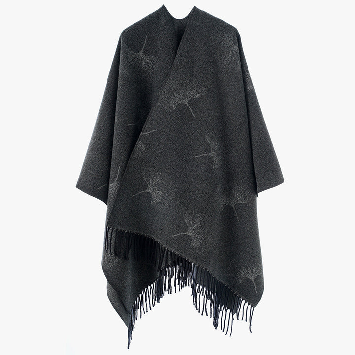 Dam Fringe capeponcho med Dandelion Jacquard och oversized skärning