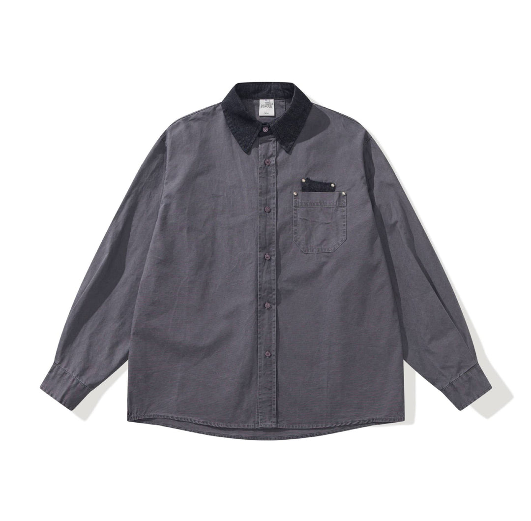 Herr oversize skjortjacka med Contrasting Cord Krage och Dekorativ bröstficka