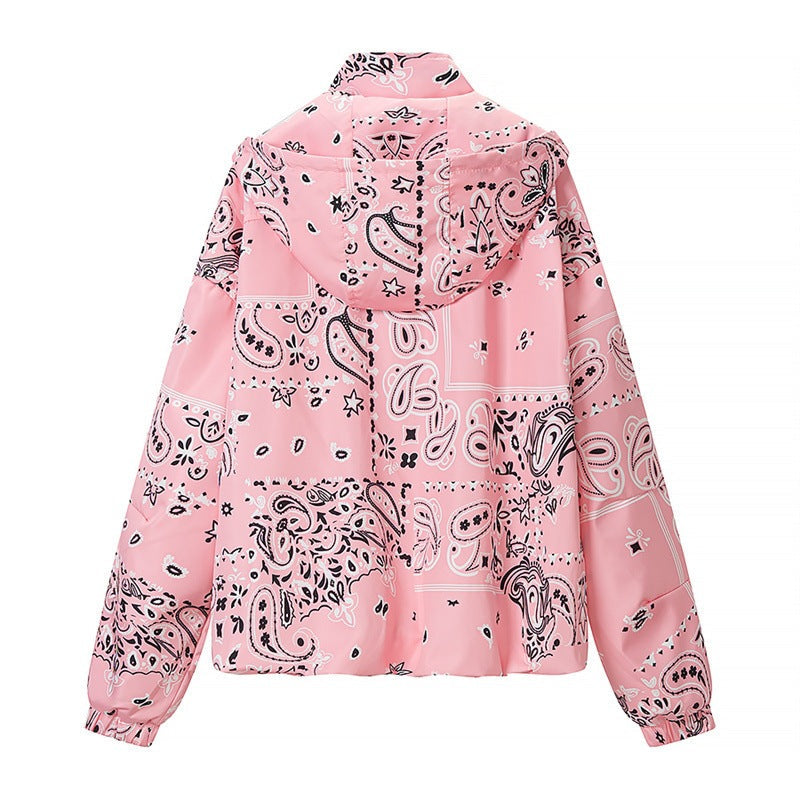 Dam Printed lätt med huva Windbreaker in Bandana/Paisley mönster