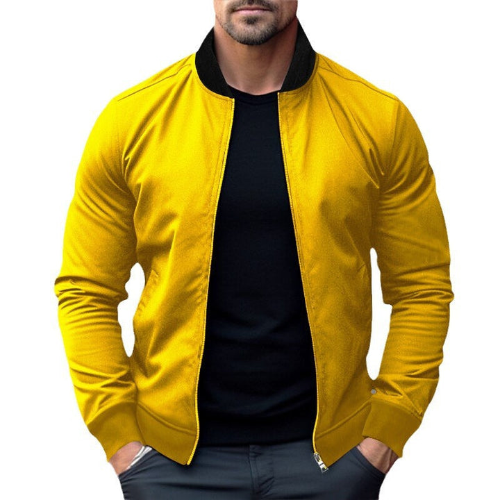 Herr Sportig-Elegant Sweat Jacka i Bomber Stil med Contrast Krage och Tvåvägsdragkedja