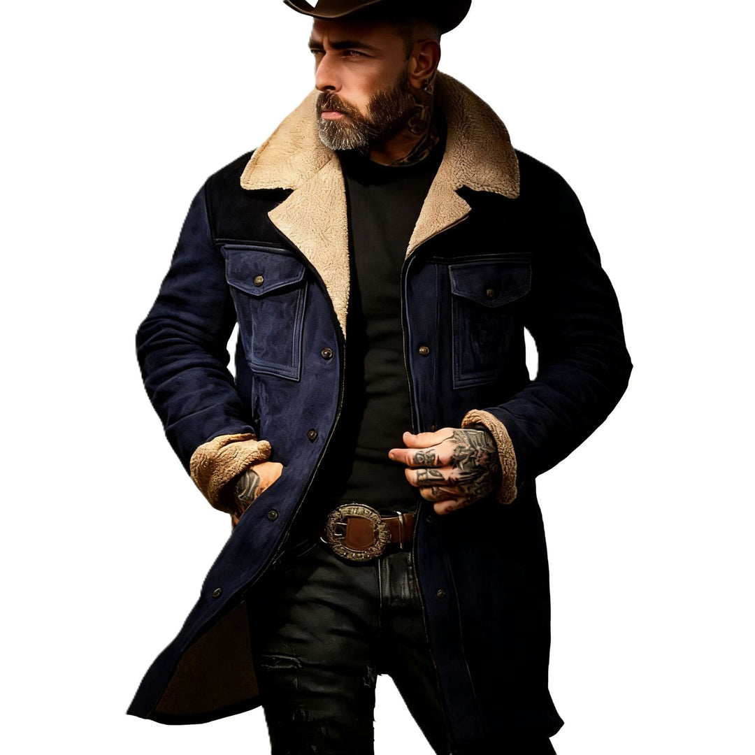 Herr Pilot Jacka Tillverkad av Suede Look med Teddy Fur Foder och Lapel Krage
